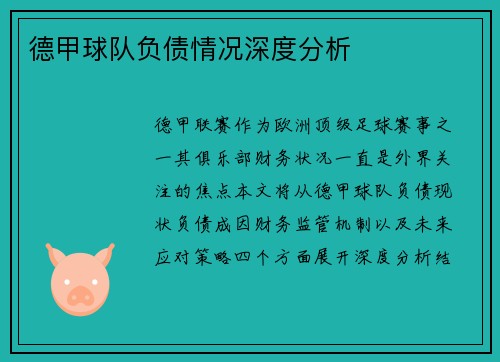 德甲球队负债情况深度分析